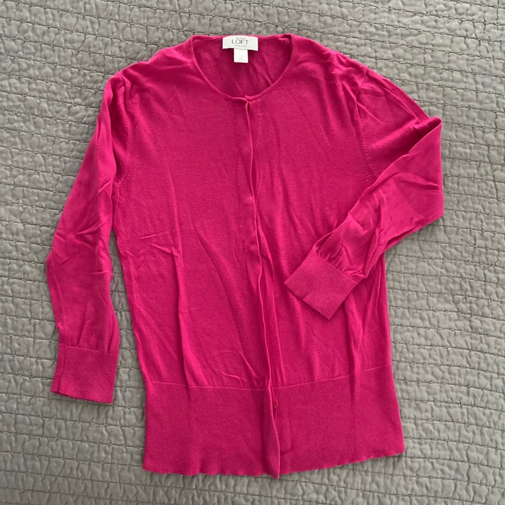 LOFT Pima Cotton 3/4 Sleeve Cardigan, XS